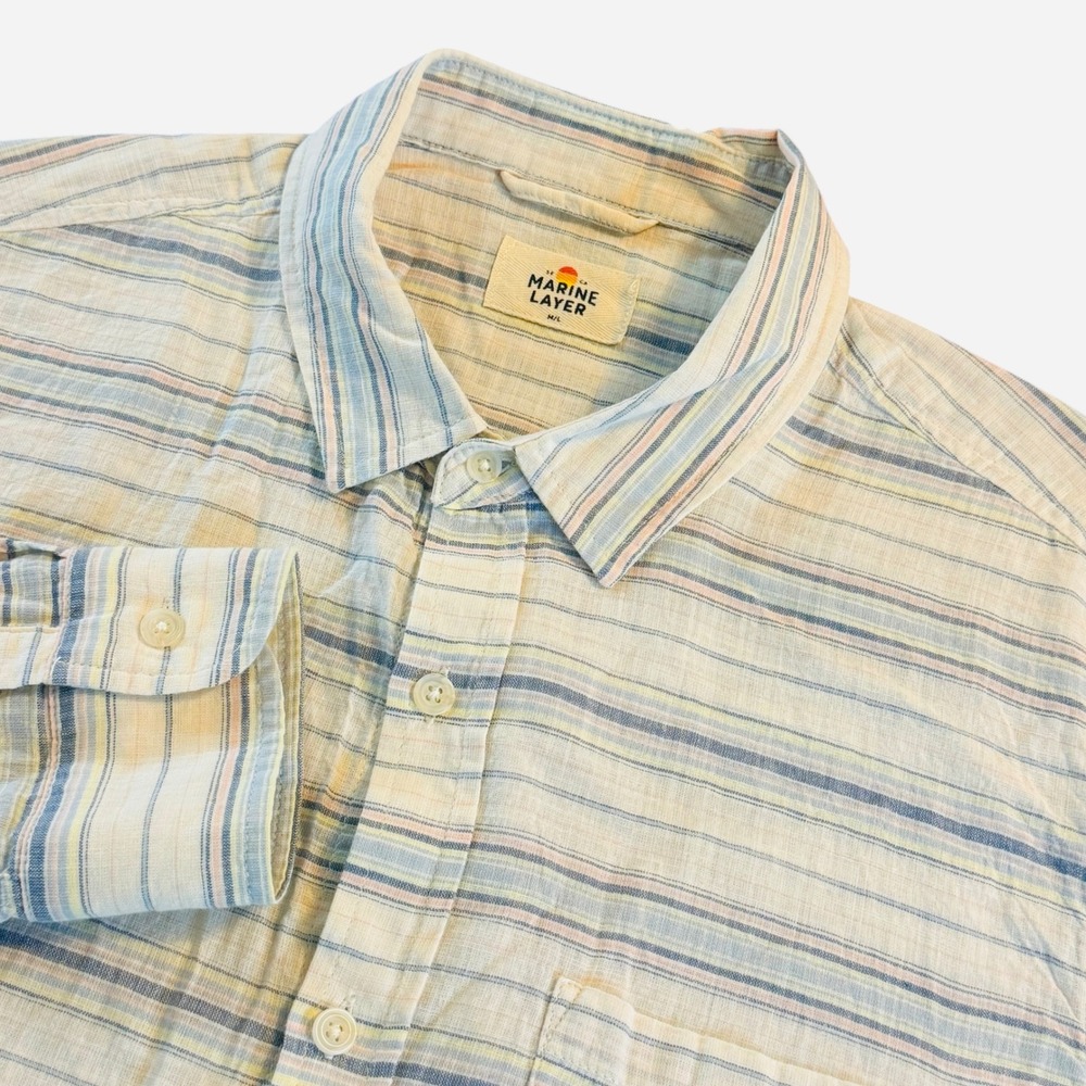 Marine Layer Mens M/L Cotton Striped Button Down Shirt Multi Color Long Sleeve